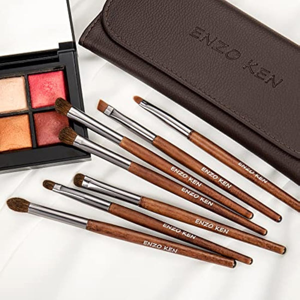 ENZO KEN Natural Pony Hair Eye Shadow Brush Set, Small Eyeshadow Brushes Set, Eye Makeup Brushes Set Professional, Small Nose Contour Brush, Angled Eyeshadow Brush, Eyeshadow Blending Brushes