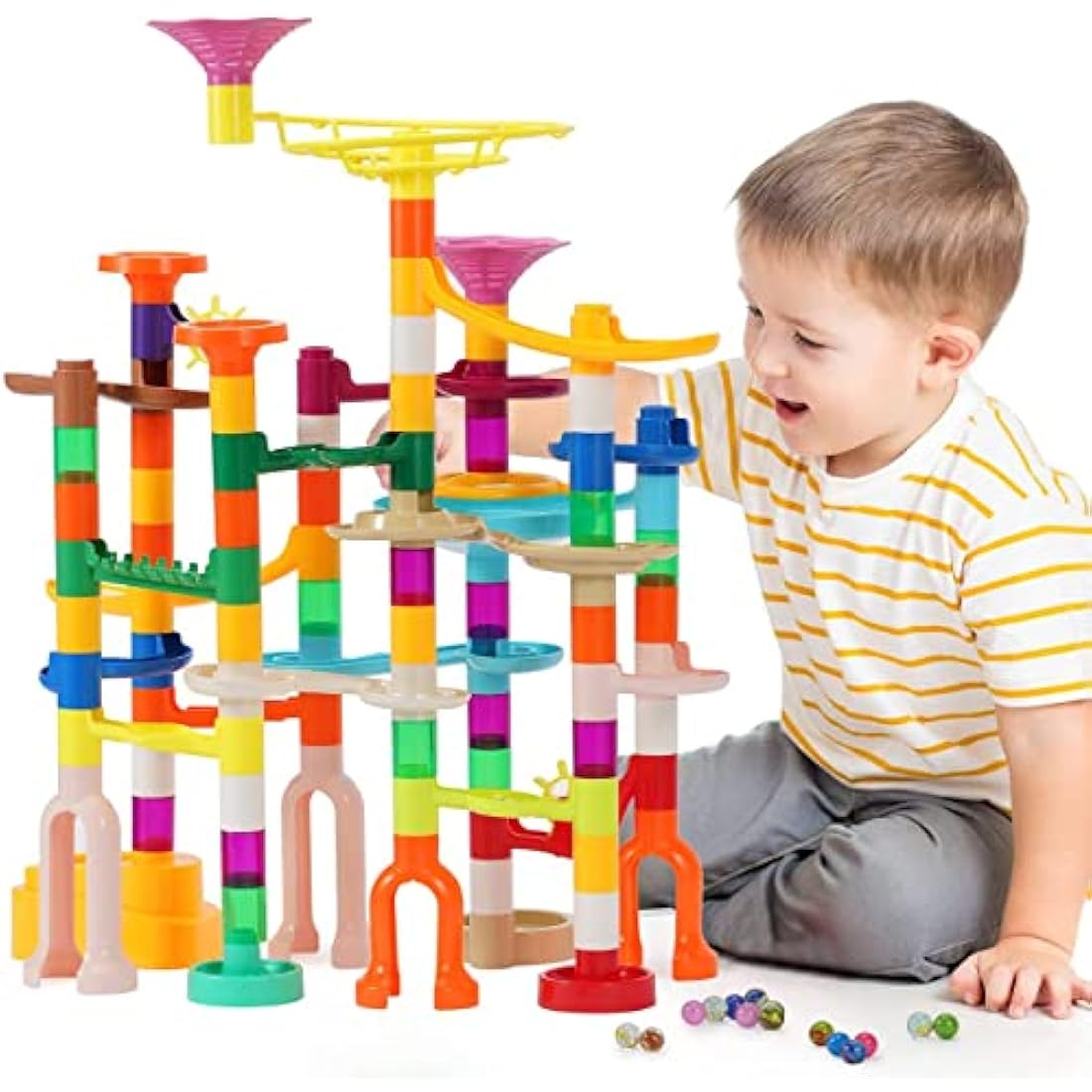 Marble Run,166PCS Building Construction STEM Toy Set for Kids Age 3-12Year,Solid Marble Race Track,Easy to Assemble Learning Educational Marble Rush,Gifts for Boys Girls