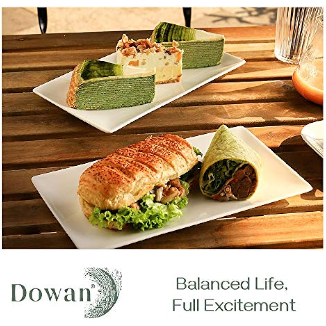 DOWAN Serving Platter – 12" x 6" White Ceramic Rectangular Plates – Set of 4 Oblong Porcelain Dishes for Sushi, Appetisers, Party Food, Steak, Cake, Dessert – Dishwasher Safe