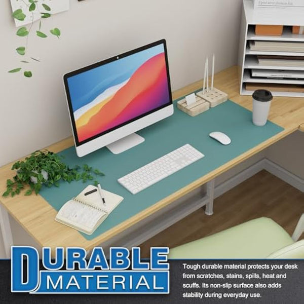 K KNODEL Large Office Leather Desk Mat, Mouse and Keyboard Pad, Computer and Laptop Mat, Desktop Protector and Cover, Writing Pad and Blotter (90x43cm, Green)
