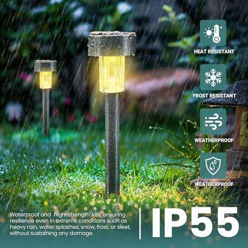 GIGALUMI Solar Lights Outdoor Garden Waterproof,24 Pack,Stainless Steel LED Solar Garden Lights for Patio, Lawn, Yard and Landscape Decor, Warm White
