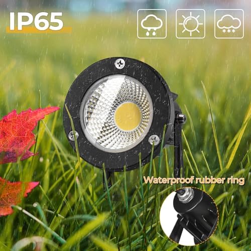 Milpoel COB LED Clip on Spot Lights, 7W, 3M Cord, IP65 Waterproof, for Indoor/Outdoor Pathway, Deck, Lawn, Patio, Walkway, Billboard (Warm Light, 2 Pack)
