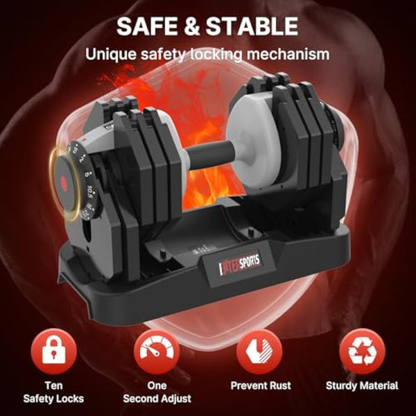 EnterSports 12kg/18KG/27KG Adjustable Dumbbells,Dumbbell Set for Saving Place, Dumbbell Weights with Non-Slip Handle, Home Gym Strength Training Equipment for Full Bodybuilding