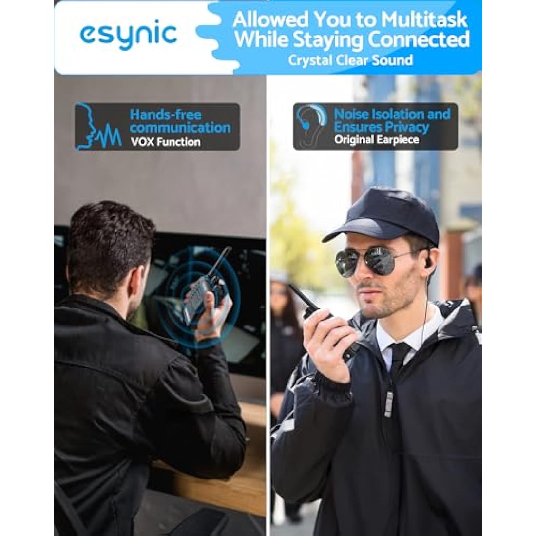 eSynic 3Pack Professional Walkie Talkies for Adults Rechargeable Walkie Talkies Best 16CH Walkie Talkie Hand Free VOX Two Way Radio With Earpieces& LED Lights Wonderful Gifts For Adults Kids etc