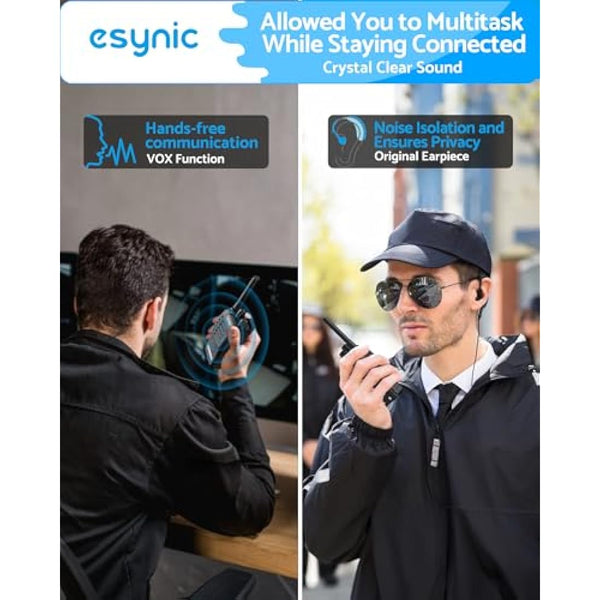 eSynic 3Pack Professional Walkie Talkies for Adults Rechargeable Walkie Talkies Best 16CH Walkie Talkie Hand Free VOX Two Way Radio With Earpieces& LED Lights Wonderful Gifts For Adults Kids etc