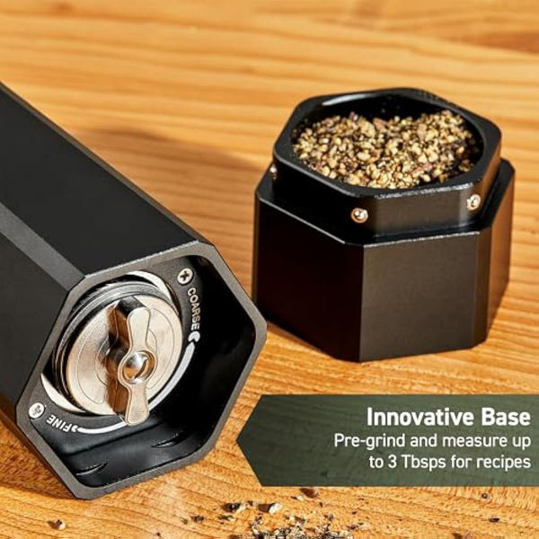 HexClad HexMill Pepper Grinder, Professional Grade Heavy Duty, Refillable, Aluminum Matte Black, Adjustable Ten Coarse Grind Settings