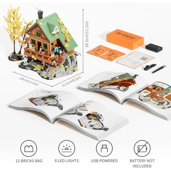 FUNWHOLE Mountain Cabin Lighting Building Bricks Set, 2255 Pcs Friends Modular House Toy Buliding Blocks Set for Adults and Teen