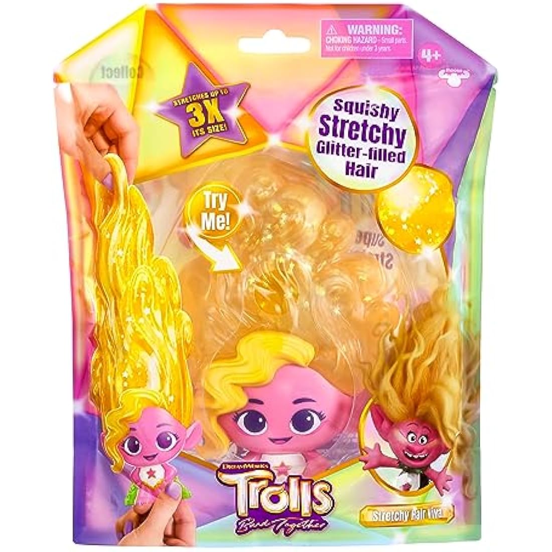 DREAMWORKS TROLLS Jelli Crush Band Together Squishy, Stretchy Glitter-Filled Hair Doll - Stretchy Hair Viva