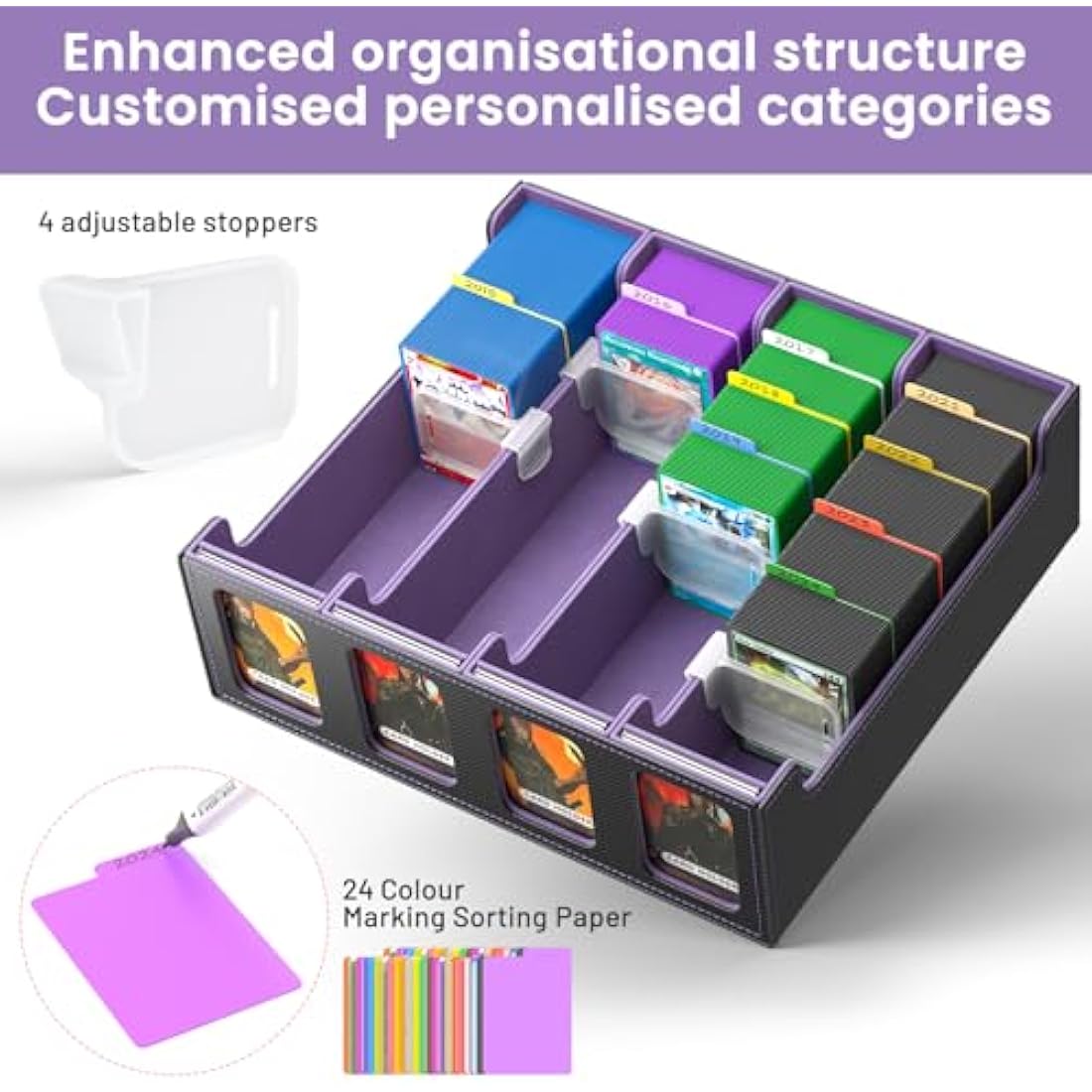 Hot Bee Yugioh Deck Box, Quartuple Trading Card Storage Box Holds 2400+ Cards for Yugioh, TCG, Magic the Gathering, Commander Cards, Playing Card Case PU Leather Magnetic Closure, Purple