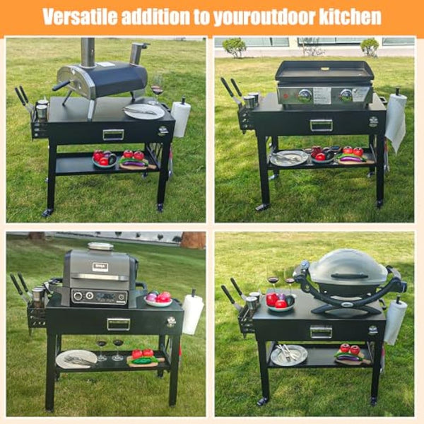 28" and 34" Upgrade Height & Quick-Fold Portable Grill Cart for Ninja Woodfire (OG700 Series), Blackstone 17"/22" Griddle, Pizza Oven – Outdoor Ninja Grill Stand with 4 Swivel Wheels