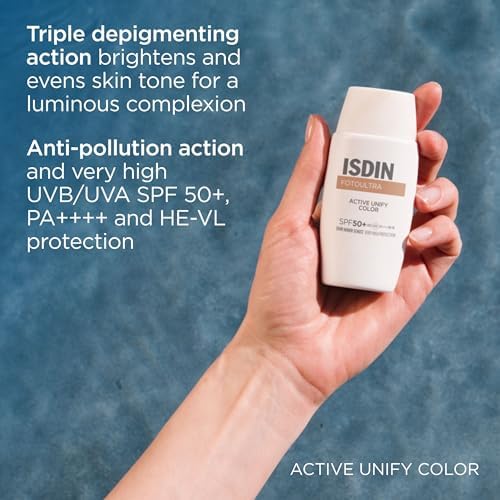ISDIN Fotoultra 100 Active Unify Color Spf 50+ 50ml | Facial Sun Cream | Lightens and unifies skin tone