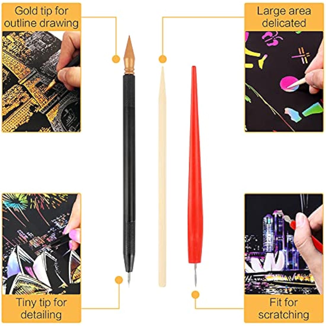 19 Pieces Scratch Painting Art Tools, Black Scratch Drawing Pen with Wooden Stylus Sticks, Small Scraper, Brush, Tool Bag, Scratch Drawing Tool for Kids Adult Painting Paper