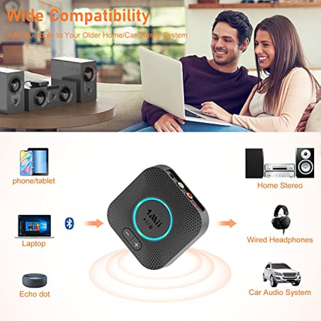 1Mii B06S Bluetooth 5.2 Receiver for Music Streaming System, Hi-Fi Wireless Audio Adapter for Stereo Receiver aptX HD aptX Low Latency, Bluetooth Receiver with Volume Control RCA/3.5mm Outputs
