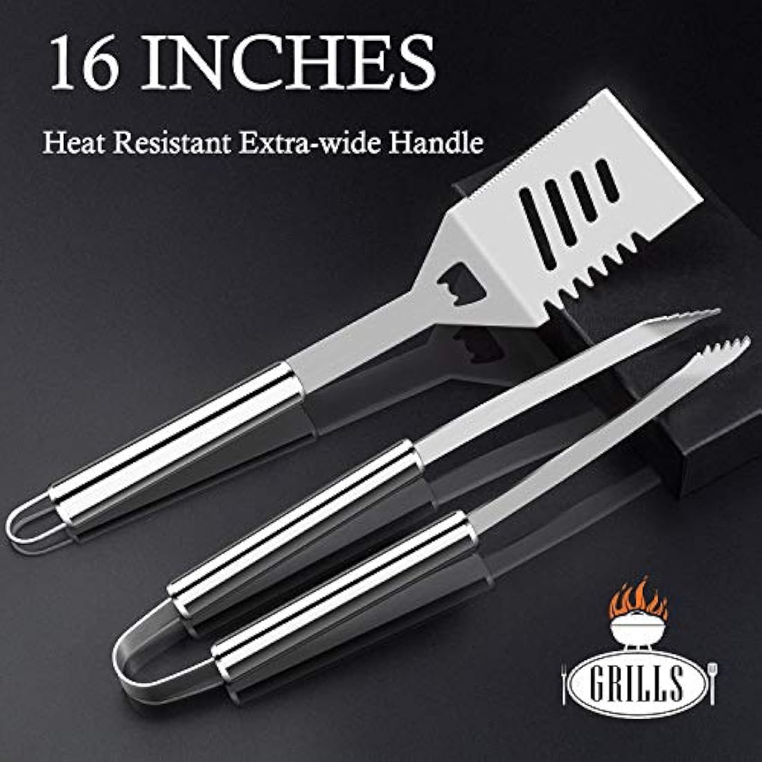 ROMANTICIST 29pcs BBQ Grill Tool Set for Men Dad, Heavy Duty Stainless Steel Grill Utensils Set, Non-Slip Grilling Accessories Kit with Thermometer, Mats in Aluminum Case for Travel, Outdoor Silver