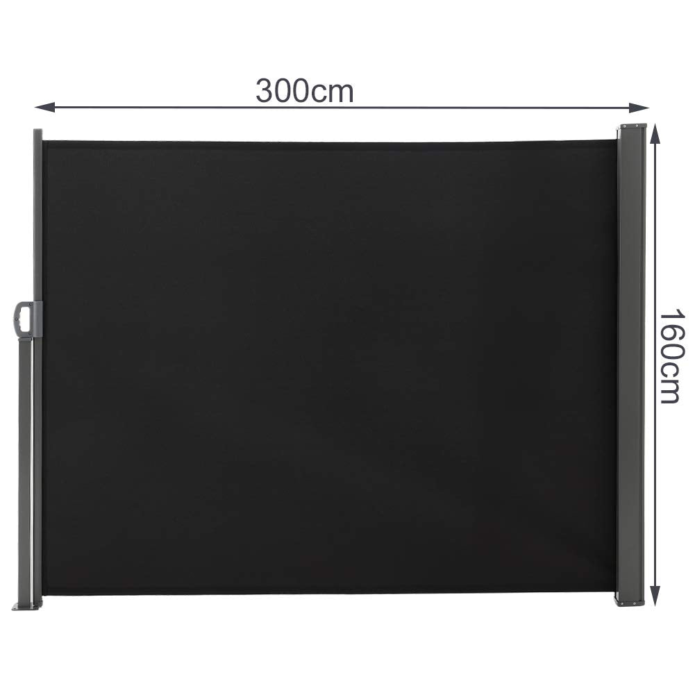 The Fellie Dark Grey Retractable Side Awning, Wind, UV Protection and Weatherproof PU Coating for Outdoor Privacy Screen for Garden, Balcony, Terrace, 140 x 300 cm