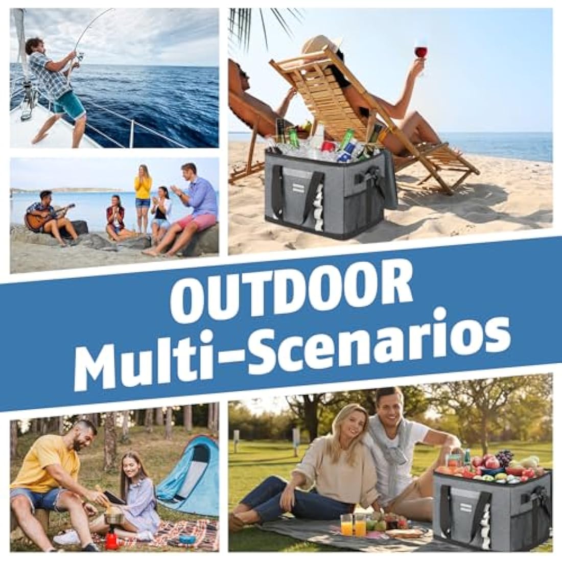 INSMEER Large Cooler Bag 65 Can, Soft Cooler Insulated 48L Foldable/Collapsible/Leakproof,with Opener&Removable Shoulder Strap, Portable Thermal Bag for Beach Picnic Grocery Shopping Camping