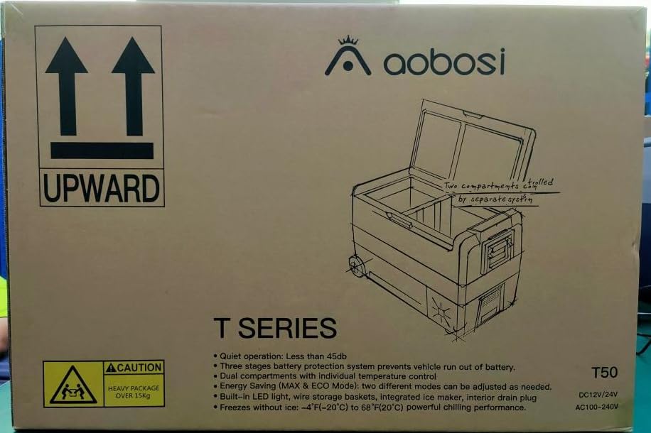 AAOBOSI 50L Compressor Car Fridge Freezer, Portable Camping Fridge with APP Control for 12/24V DC & 100-240V AC, Electric Cooler for Truck Campervan RV Boat, -20℃ to 20℃