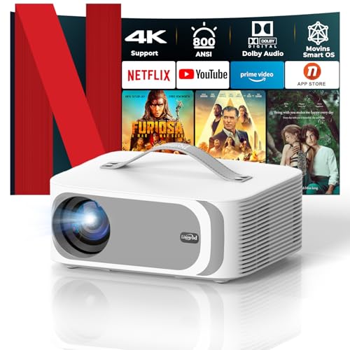 [AI MOVIN OS Netflix Officially&Dolby]Smart 4K Projector with WiFi6 and Bluetooth-800ANSI Native 1080P Lisowod Portable Home Cinema Projector with Electric Focus&Keystone, Compatible with iOS, Android