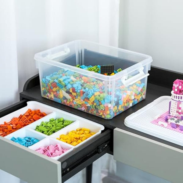 Citylife 16L Storage Boxes with Lids, Plastic Craft storage Box, Removable Tray, Latch Handle, Stackable Storage Box with Compartments for Toy, Tool, Sewing