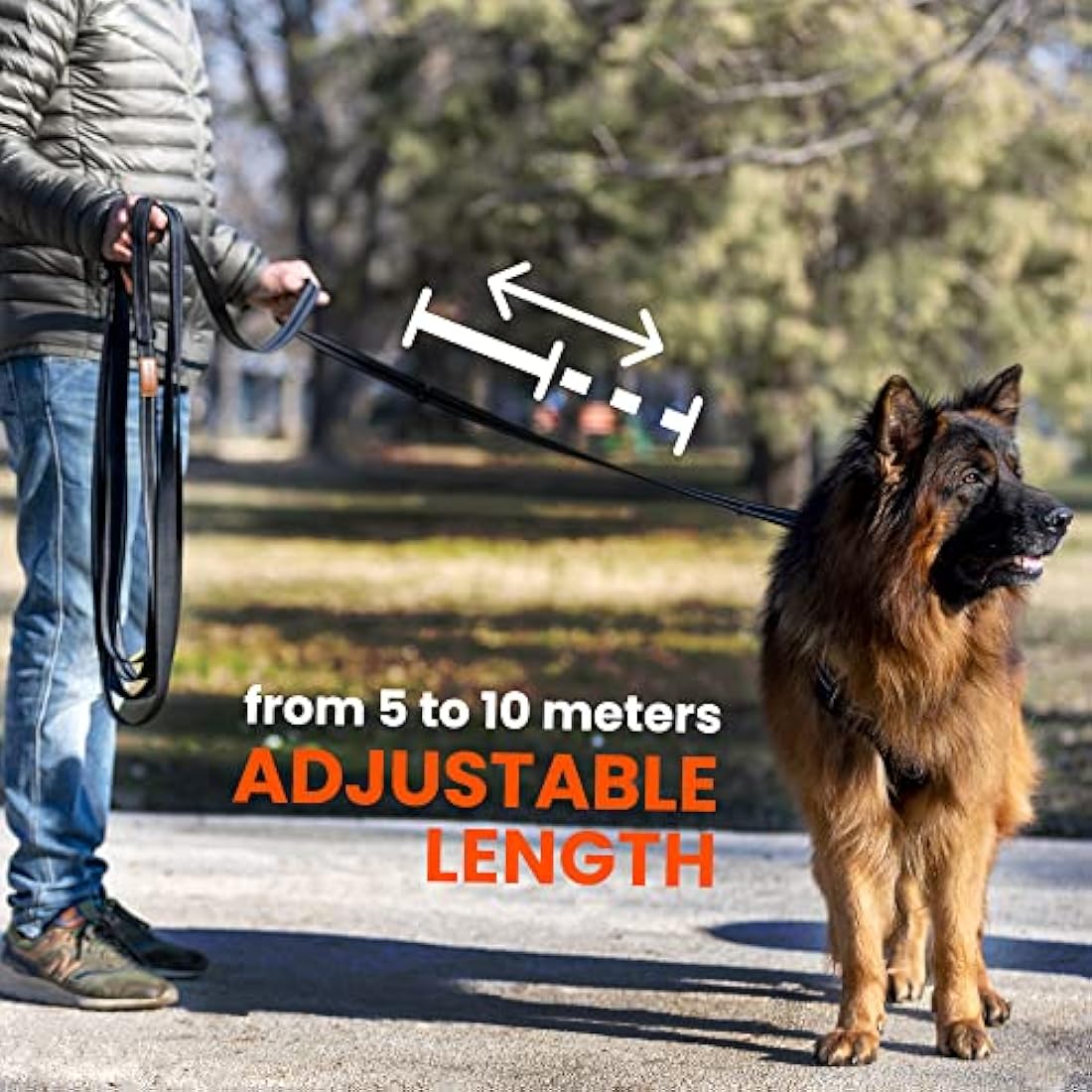 FIRSTPAW 10m (32ft) Training lead for small, medium and large size dogs - Recall training lead adjustable from 5 to 10 meters, Durable Long line dog lead with a padded handle for a comfortable grip