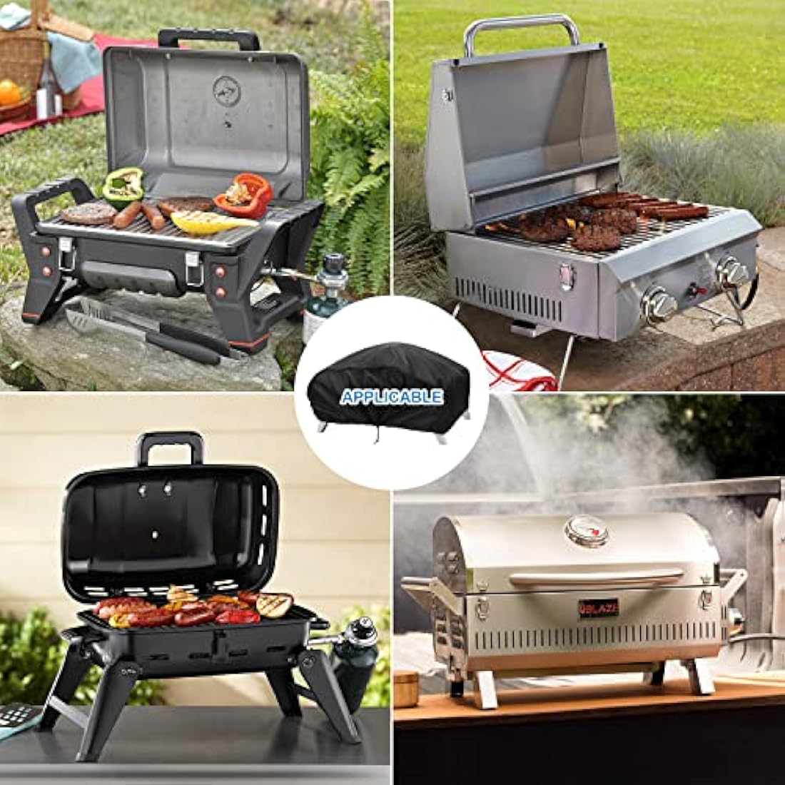 VANSHEIM Outdoor BBQ Grill Cover Gas Barbecue Cover Table Top BBQ Cover for Weber Q100/1000 Grills,Enders URBAN PRO,Waterproof Anti UV Windproof Oxford Fabric Gas BBQ Cover 70x47x30cm