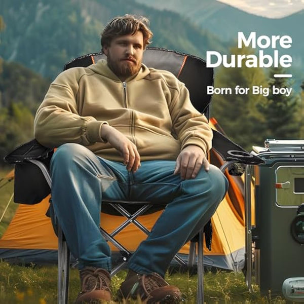 ALPHA CAMP Camping Chairs for Adults Heavy Duty Camping Chair Up to 200 kg Folding Camp Chair with Cup Holder and Cooler Bag for Outdoor Picnic Fishing, Lightweight and Portable, Black