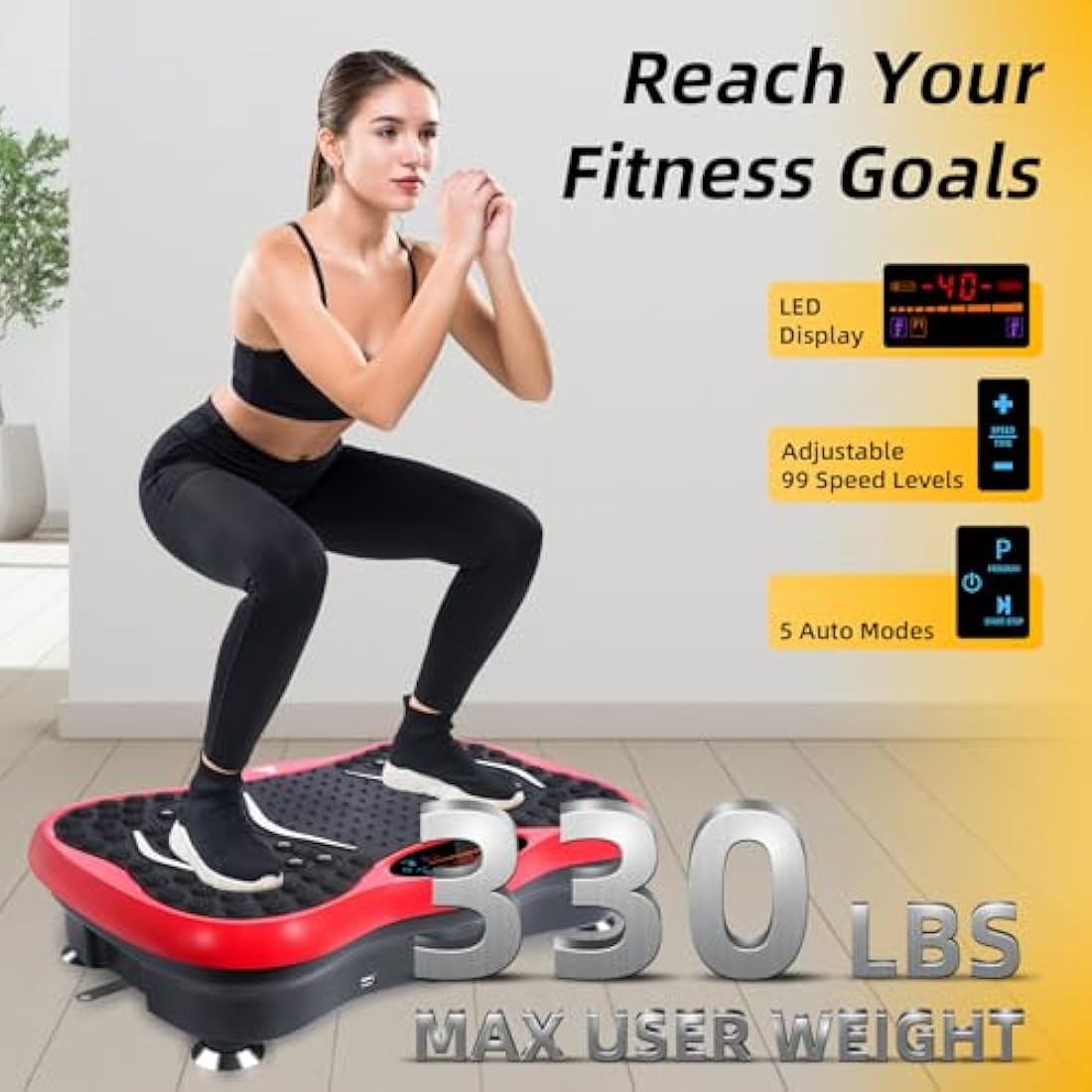 EVOLAND Vibration Plate Exercise Machine, Vibration Fitness Trainer with Bluetooth Speaker, 5 Program Modes, 2 Resistance Bands, Home Exercise Equipment for Fitness Body Toning