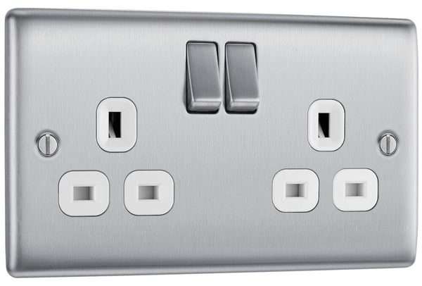 BG Electrical Cooker Switch with Socket and LED, Cooker Control Unit, Control Socket, Double Pole, Raised Profile, Round Edges, Nexus Metal, Brushed Steel, Grey Inserts, 45A, NBS70G