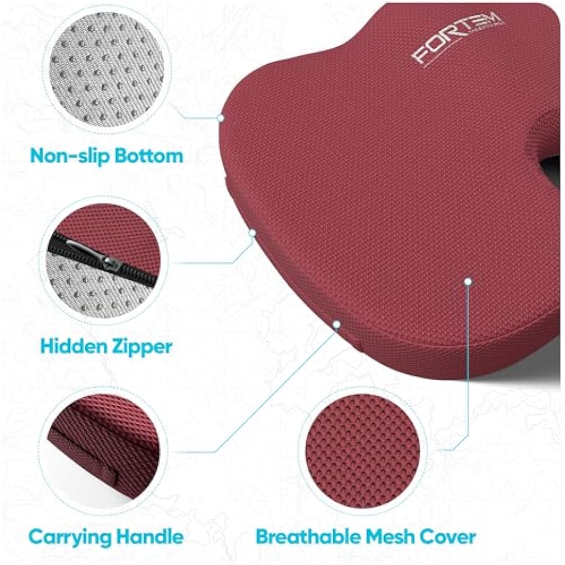 FORTEM Office Chair Cushion and Back Support for Office Chair, Lumbar Support Pillow, Memory Foam, Non Slip Sitting and Back Rest for Gaming, Car Seat Cushion, Chair Pad