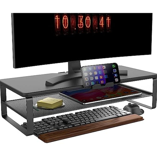 Doowiit Monitor Stand with drawer, 2-Tier Monitor Stand Riser with Phone Holder and Cable Management - Desk TV Shelf, Laptop Printer, Desk Organizer Stand, for Home & Office, Black