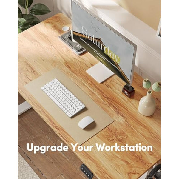 FEZIBO Electric Height Adjustable Standing Desk, 60x120cm Ergonomic Home Office Table with Splice Board & Light Brown Wood Grain Surface, Upgraded Stable Steel Frame for Sit-Stand Workstation