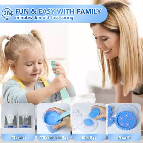 JDiction ResinCrete Kit, Complete Kit Easy for Beginners, Fast Curing, One Hour Demold, Includes Water-Based Eco-Friendly Powder, Molds, Paints & Brushes (1000g Classic Kit)