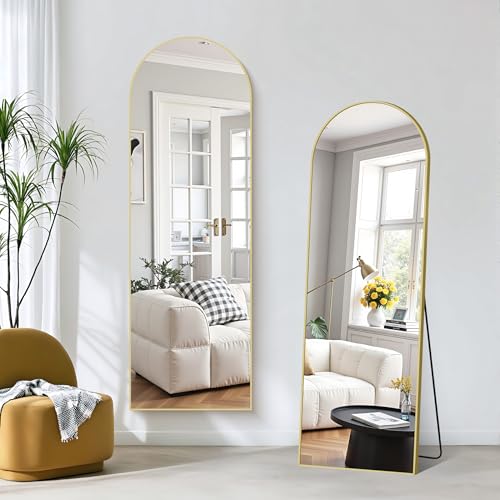 COFENY Arch Full Length Mirror, 161 x 52 cm Gold Full Body Mirror with Aluminum Frame, Wall Mirror Standing Leaning or Hanging, Floor Mirror for