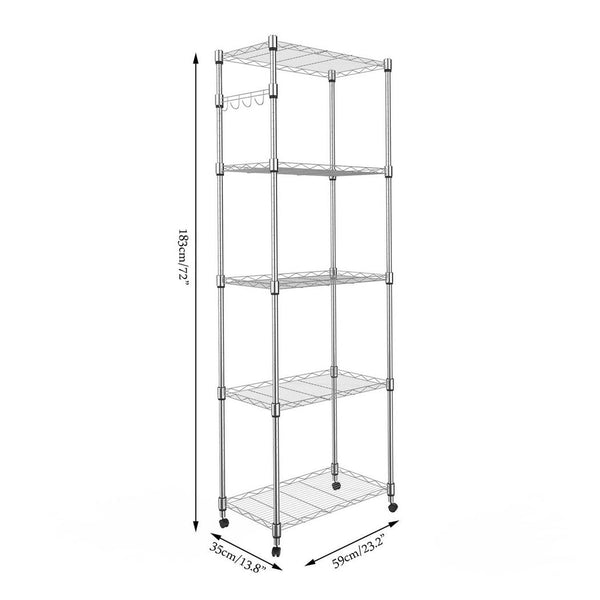 5 Tier Wire Shelving Units on Wheels, Height Adjustable Wire Rack Shelving, Storage Shelves with Casters for Bathroom, Kitchen, Pantry, 59x35x183 cm,