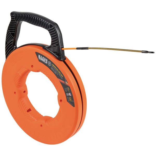 KLEIN TOOLS 56382 Fish Tape, Multi-Groove Fiberglass Wire Puller with Nylon Tip, Optimized Housing and Handle,Orange/Black, 15 m