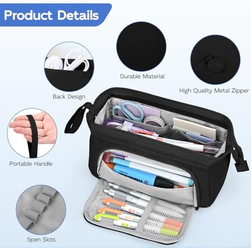 Mamowla Large Pencil Cases for Girls Super Big Pencil Case for Women Zipper Smoothy Pen Case Pouch Holder Stationery Organizer Duarable School Pencil Cases