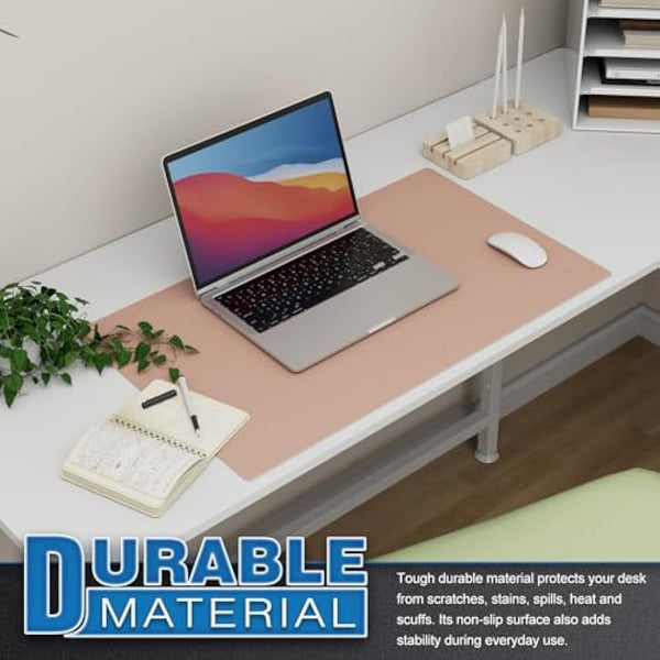 K KNODEL Small Office Leather Desk Mat, Mouse and Keyboard Pad, Computer and Laptop Mat, Desktop Protector and Cover, Writing Pad and Blotter (60x35cm, Pink)