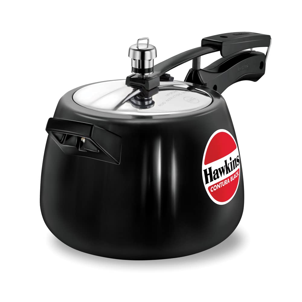 Hawkins Contura Black 4 Litre Pressure Cooker, Hard Anodised Cooker, Handi Cooker, Black (CB40)