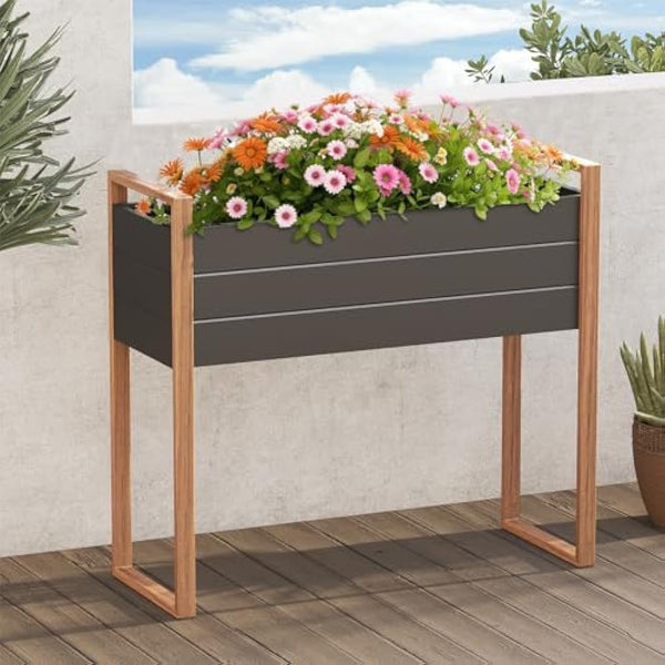 Grand patio Raised Planter for Garden, Raised Bed with Metall, Weather-Resistant, Easy to Assemble, Raised Planter Bed with Drainage Holes for Vegetables, Flowers, Fruits (100×38×91cm)