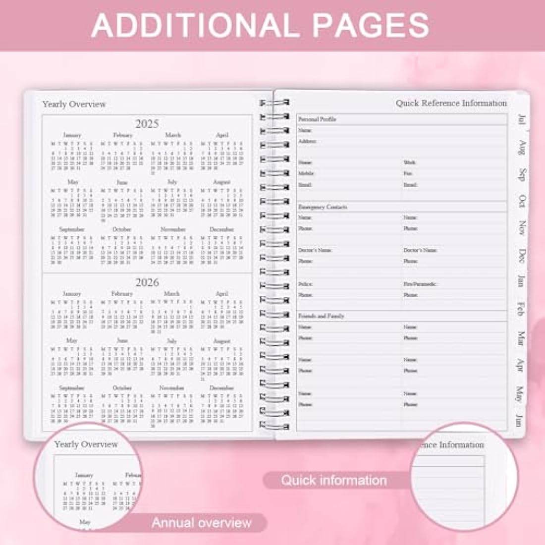 Diary 2025-2026, A5 Weekly/Monthly Planner with Monthly Tabs, 2025-2026 Planner from Jul 2025 to Jun 2026, Twin-Wire Binding,Easy to Organize Your Daily Life,14.8×21cm, Planners 2025-2026 Week to View