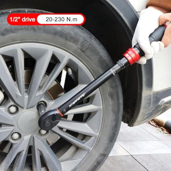 ATsafepro 1/2" Drive Torque Wrench Set,Car Wheel Torque Wrench 20-230 Nm with 3/8'' Adapter, Dual-Direction Adjustable 72 Tooth for Car Motorcycle,Truck,± 3% Accuracy