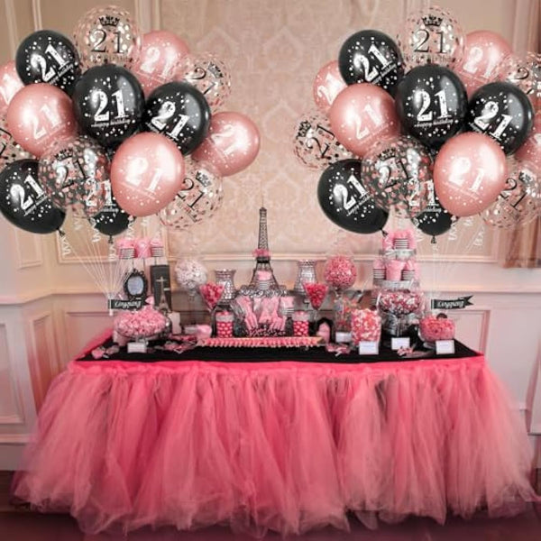 21st Birthday Decorations for Her, 15 Pcs Happy 21st Birthday Balloons Latex Helium Black Rose Gold Confetti Balloons for Girls Women Age 21 Years Old Birthday Celebration Party Decorations Supplies