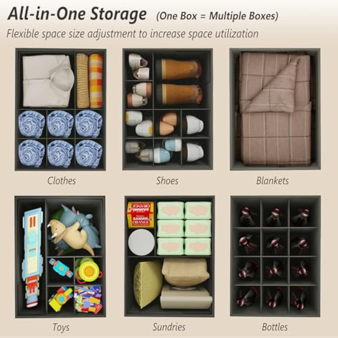 Hoiwio Storage Ottoman Shoe Organiser for Closet - Adjustable Dividers Storage Box for Shoes | Clothes | Toy | Blanket, Foldable Pouffe Footstool Small Bench Shoe Cabinet