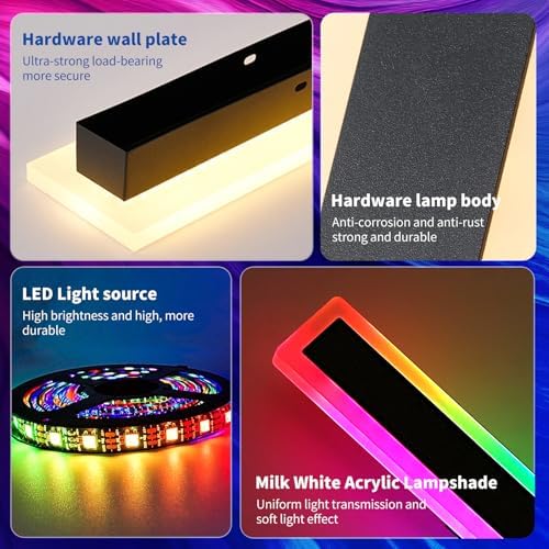 Mikeru 60cm Outdoor RGB Wall Light, 2pack 7RGB Colours Long Wall Light, Dimmable 3000k/4500k/6000k Ip65 Rainproof Acrylic Outdoor Light for Patio, Garden, Balcony, Christmas Parties