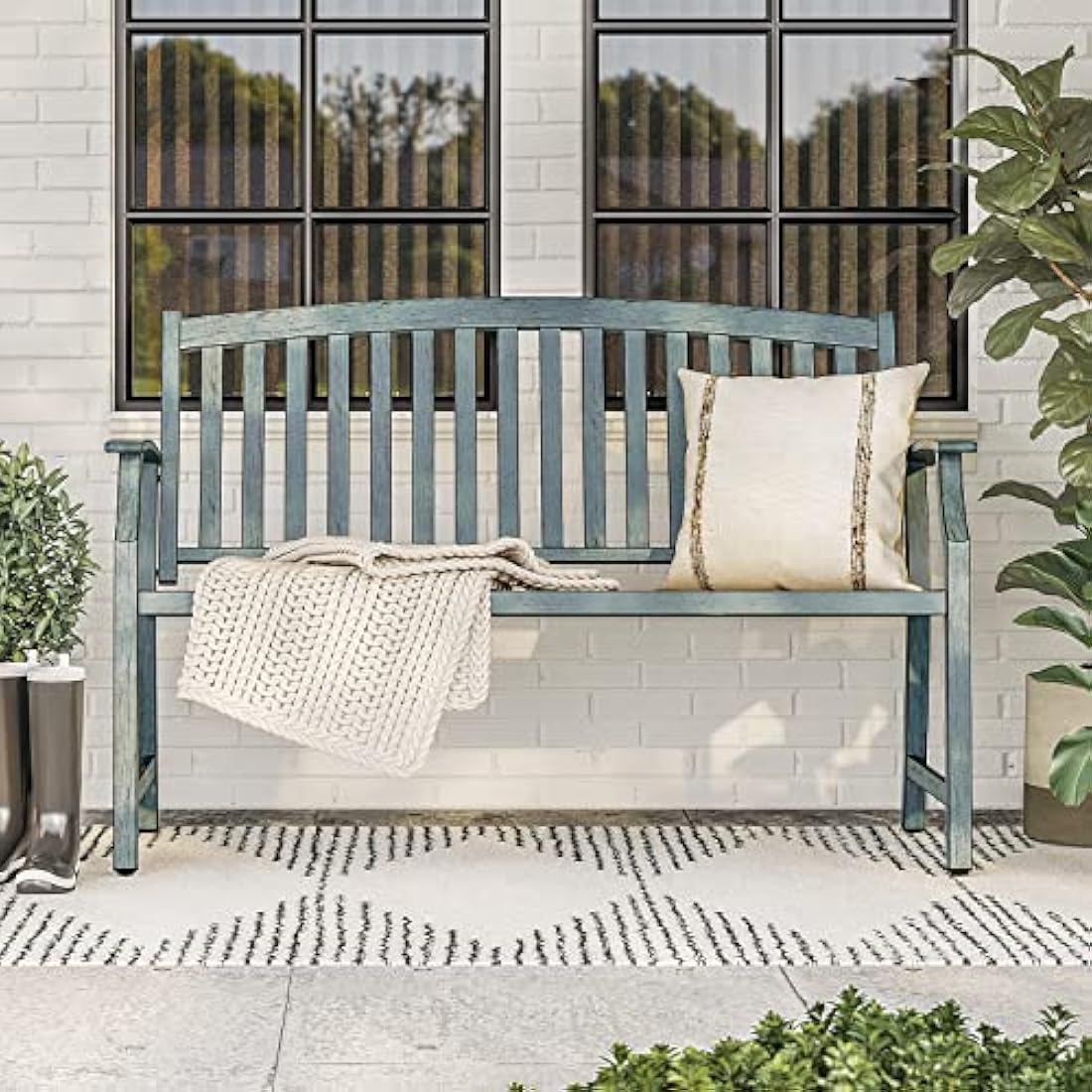 Grand patio Outdoor Bench, Garden Bench with Anti-Rust Aluminum Steel Metal Frame, Choice of Colours, Suitable for Indoor, Outdoor, Patio, Park (Gray Blue)