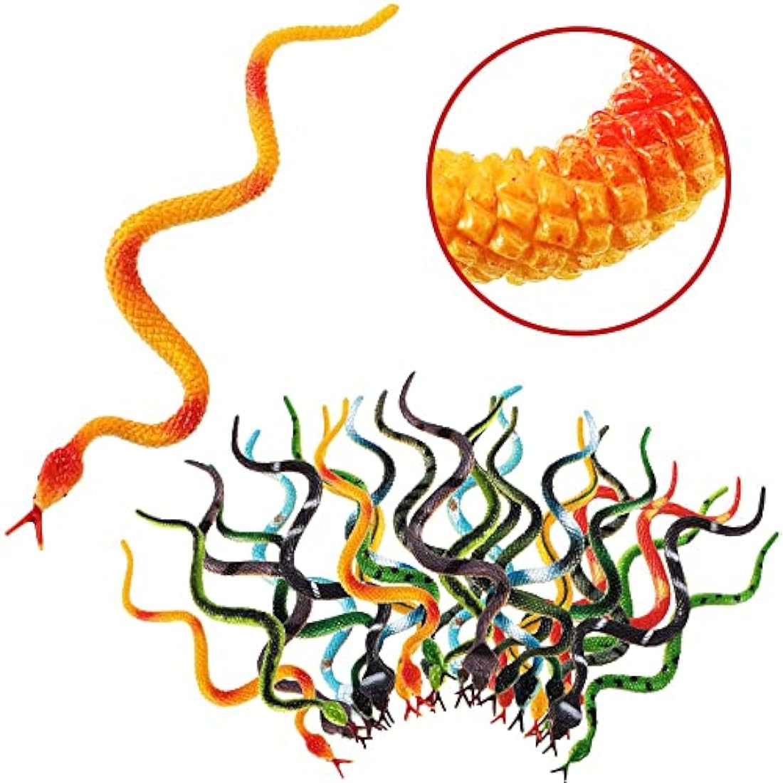 24 Pieces Realistic Rubber Snake Fake Snake Scare Toys Plastic Rain Forest Snake Assorted Halloween Prank Props for Halloween Party Favors Decoration Deter Squirrels Bunnies Birds