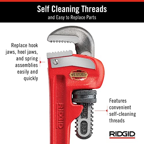 RIDGID 31005 8-Inch Heavy-Duty Straight Pipe Wrench, 8-Inch Plumbing Wrench