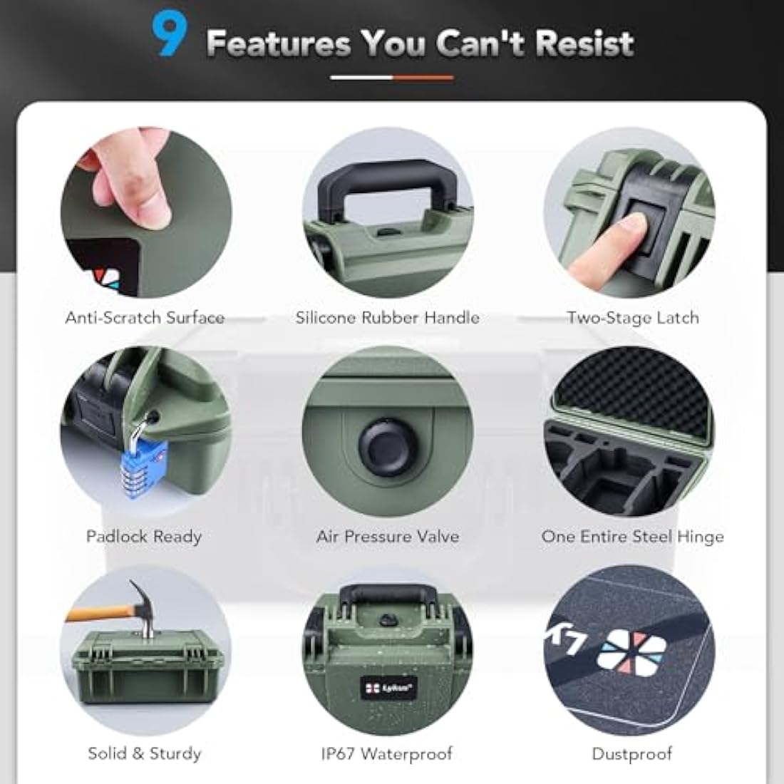 Lykus Titan MM410 Waterproof Hard Case for DJI Mini 4 Pro/Mini 3/Pro and RC2/RC/RC-N2/N1, Green with Shoulder Strap, Support 7 Batteries and RC Lanyard [CASE ONLY]