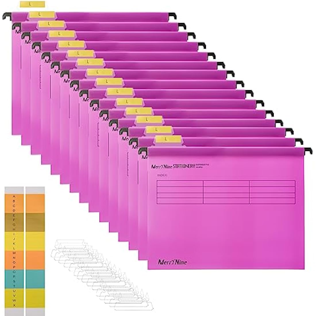 Suspension Files, MerryNine 15PCS Polypropylene Filing Cabinet Suspension Files with Tabs and Card Inserts for School Home Work Office Organization **Check Size Before Ordering ** (Pink, A4)
