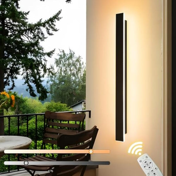 ZTWLEED Long Outdoor Wall Light,Dimmable Wall Light with Remote Control,LED Long Wall Lamp Villa 20W IP65 Waterproof Wall Lights Black,100CM Outdoor Wall Lamp for Patio Villa